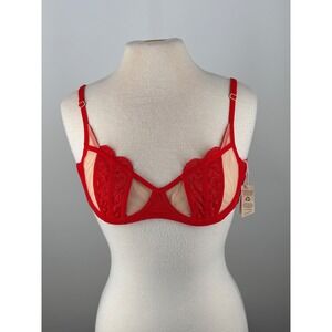 Hot as‎ Hell HAH Red Lace Caged Mesh Bra Lingerie 30-38D